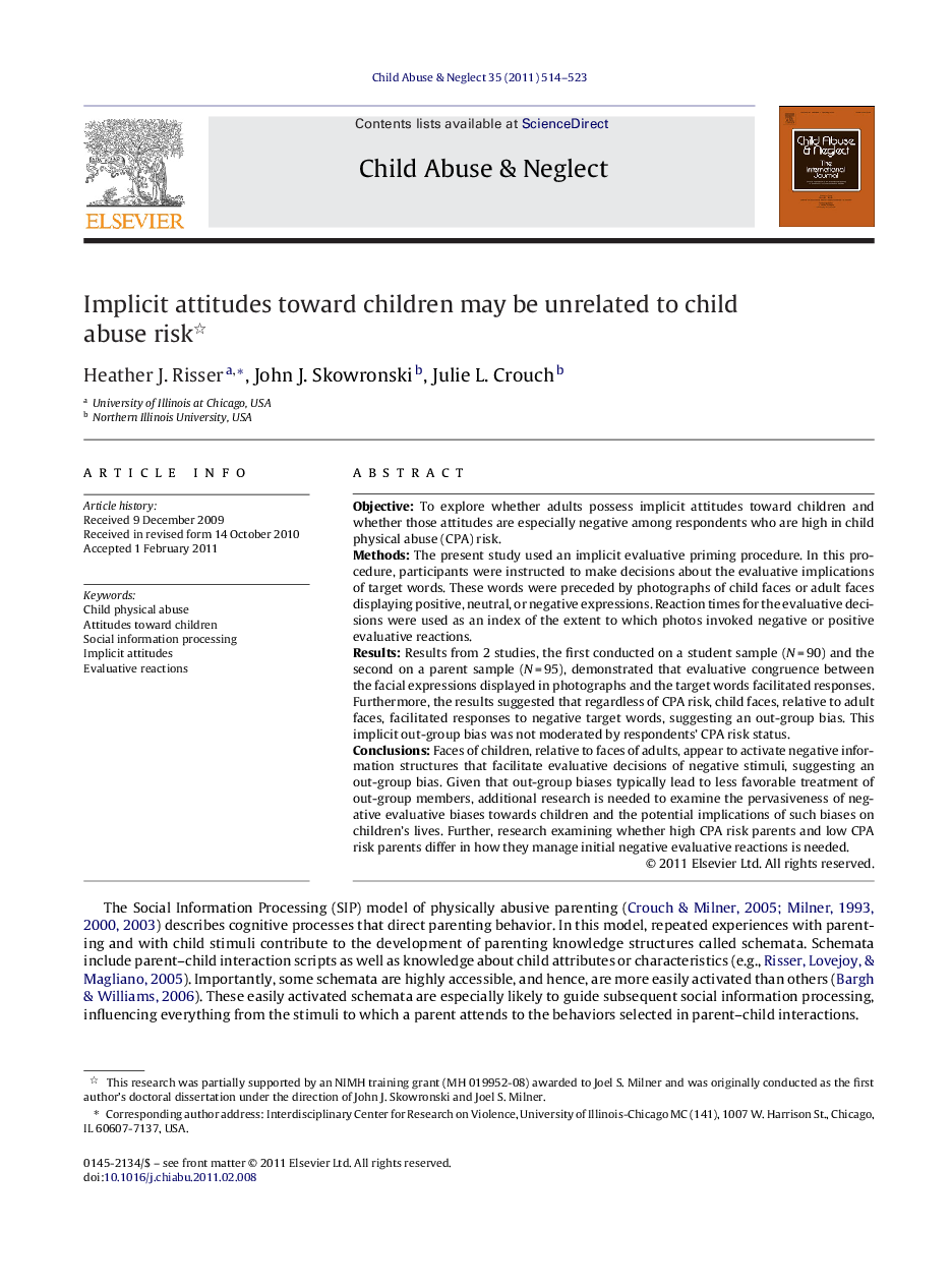 Implicit attitudes toward children may be unrelated to child abuse risk 