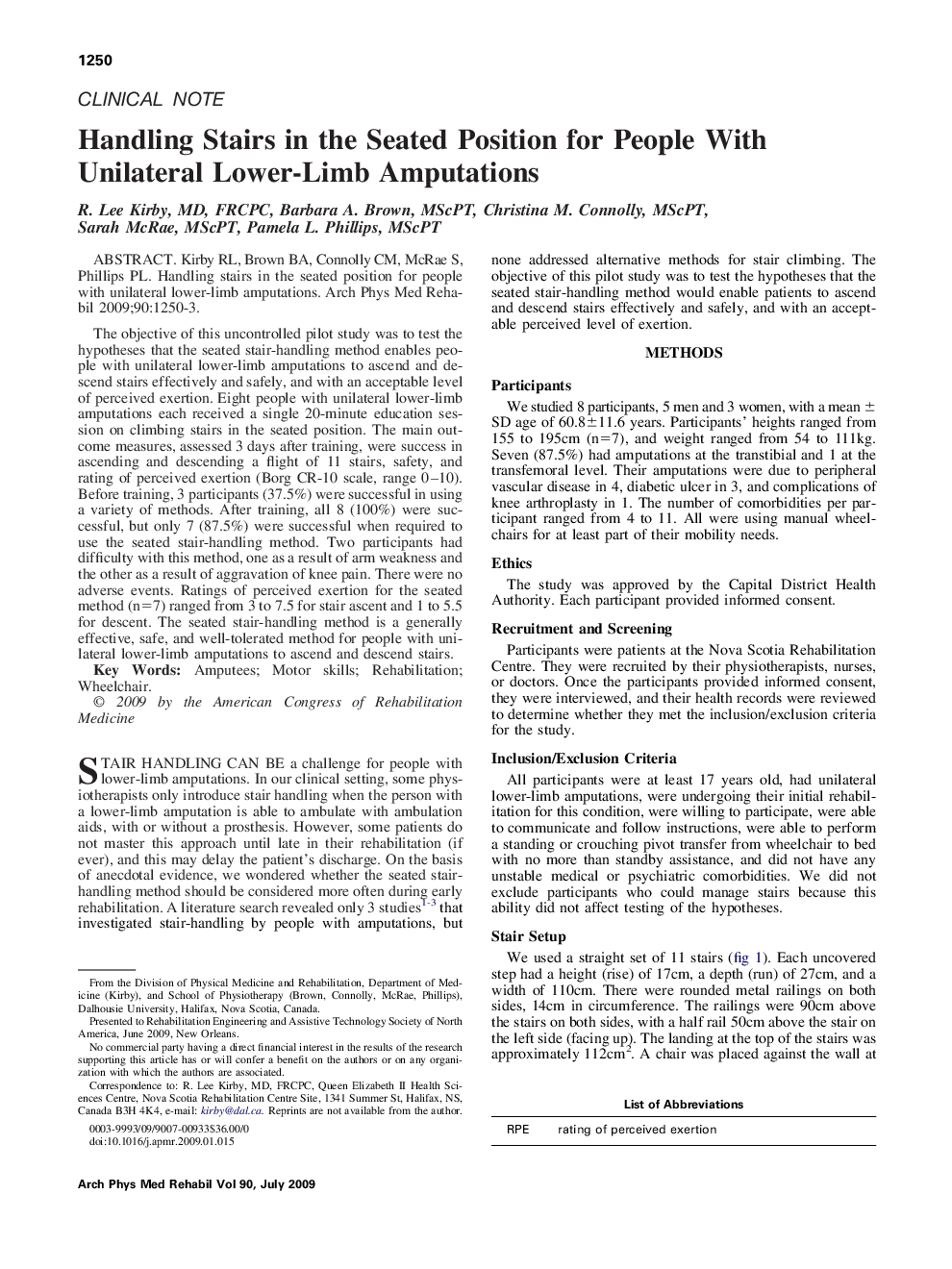 Handling Stairs in the Seated Position for People With Unilateral Lower-Limb Amputations 