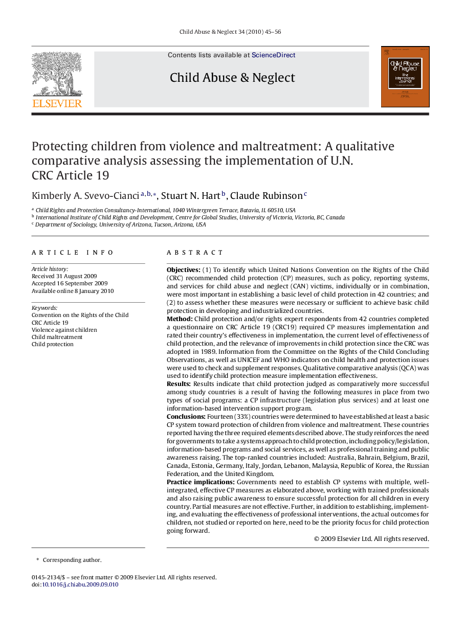 Protecting children from violence and maltreatment: A qualitative comparative analysis assessing the implementation of U.N. CRC Article 19