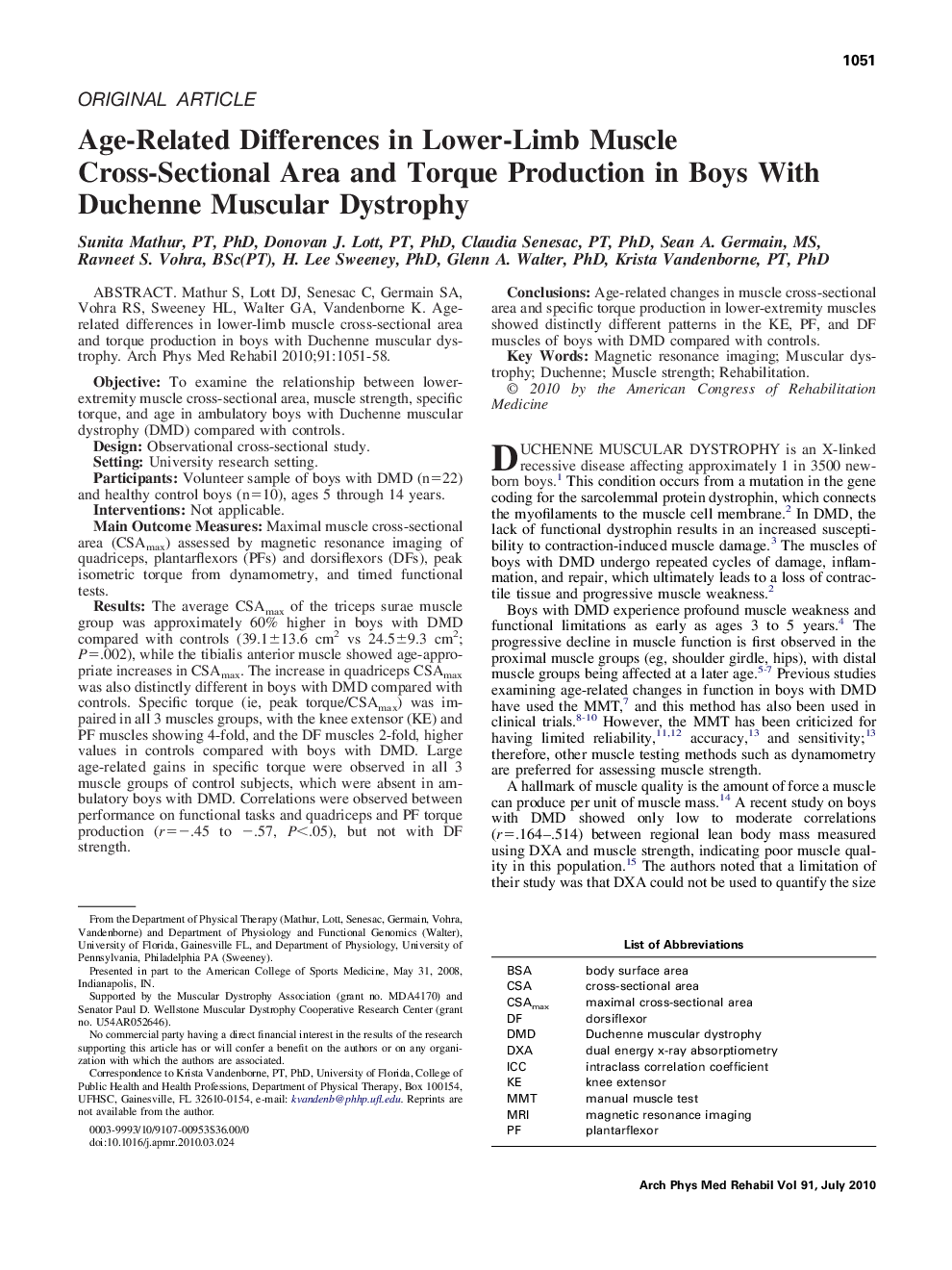 عکس صفحه اول مقاله: Age-Related Differences in Lower-Limb Muscle Cross-Sectional Area and Torque Production in Boys With Duchenne Muscular Dystrophy Age-Related Differences in Lower-Limb Muscle Cross-Sectional Area and Torque Production in Boys With Duchenne Muscular Dystrophy
