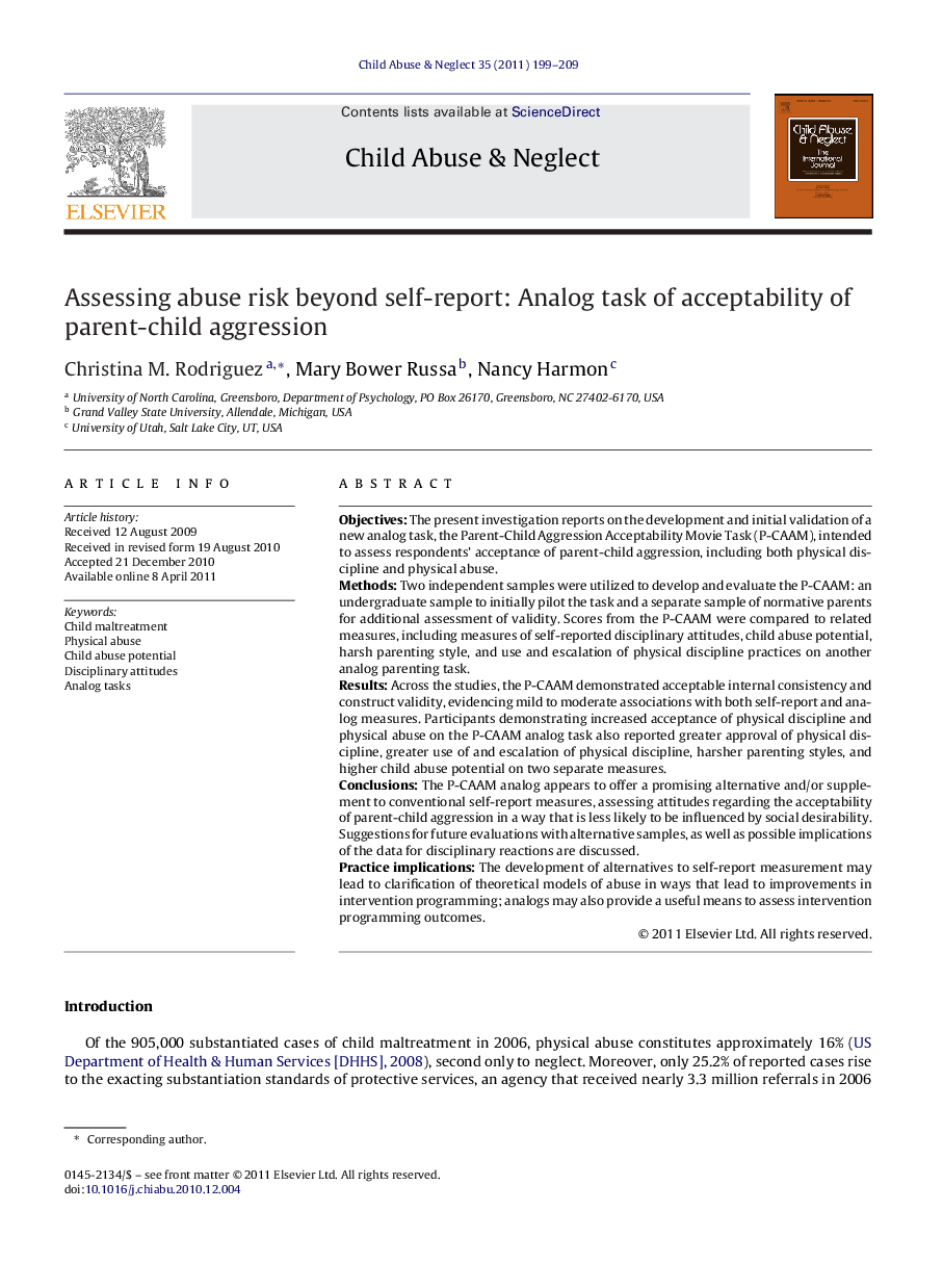 Assessing abuse risk beyond self-report: Analog task of acceptability of parent-child aggression