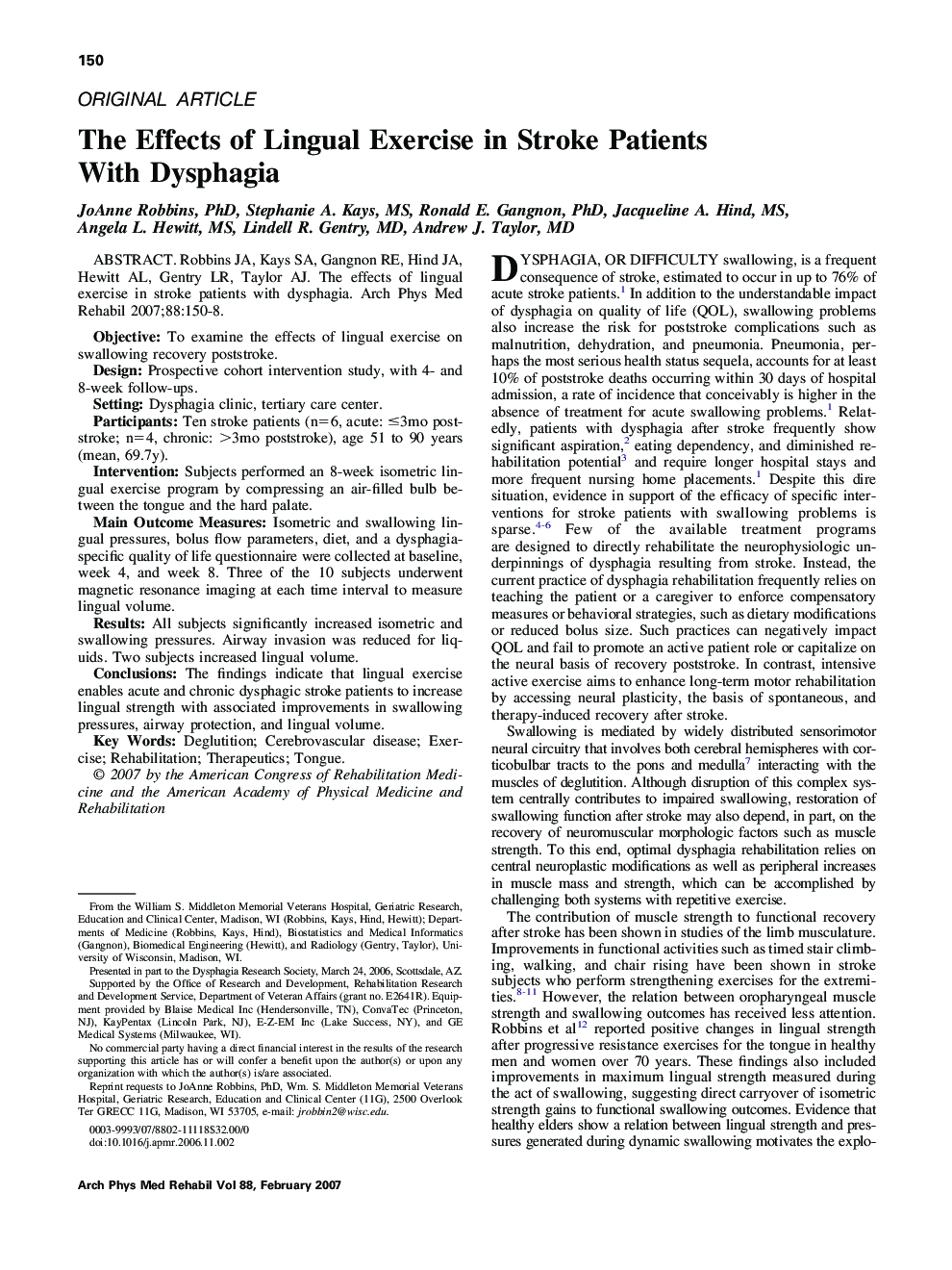 The Effects of Lingual Exercise in Stroke Patients With Dysphagia 