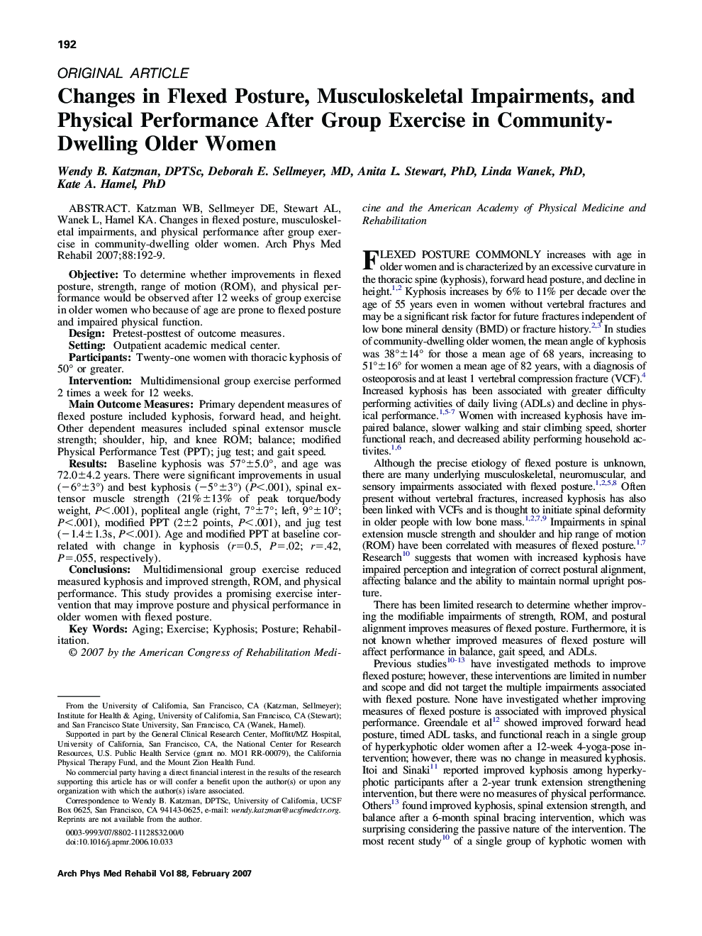 Changes in Flexed Posture, Musculoskeletal Impairments, and Physical Performance After Group Exercise in Community-Dwelling Older Women 