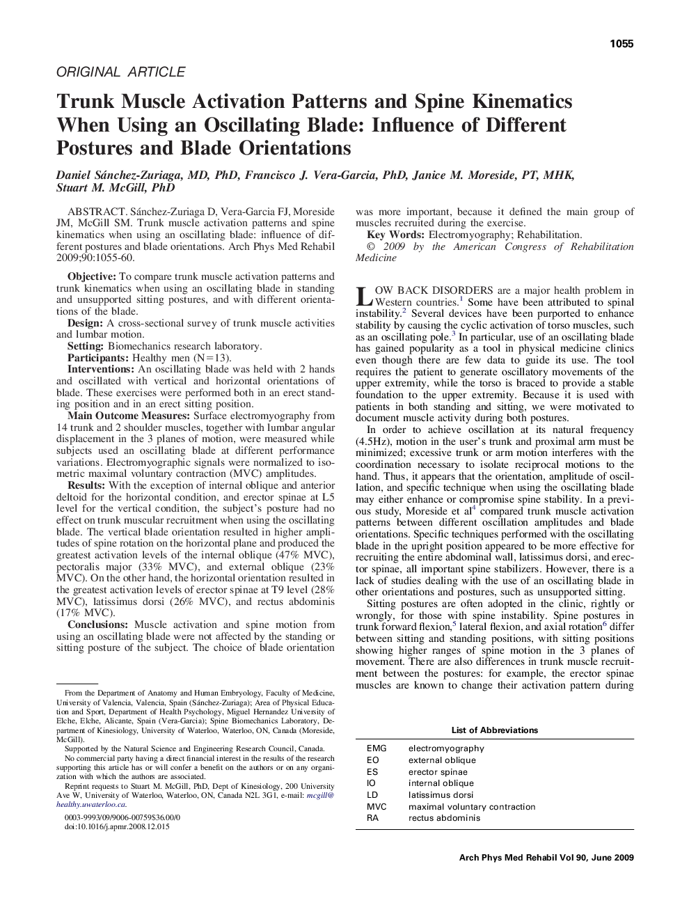 Trunk Muscle Activation Patterns and Spine Kinematics When Using an Oscillating Blade: Influence of Different Postures and Blade Orientations 