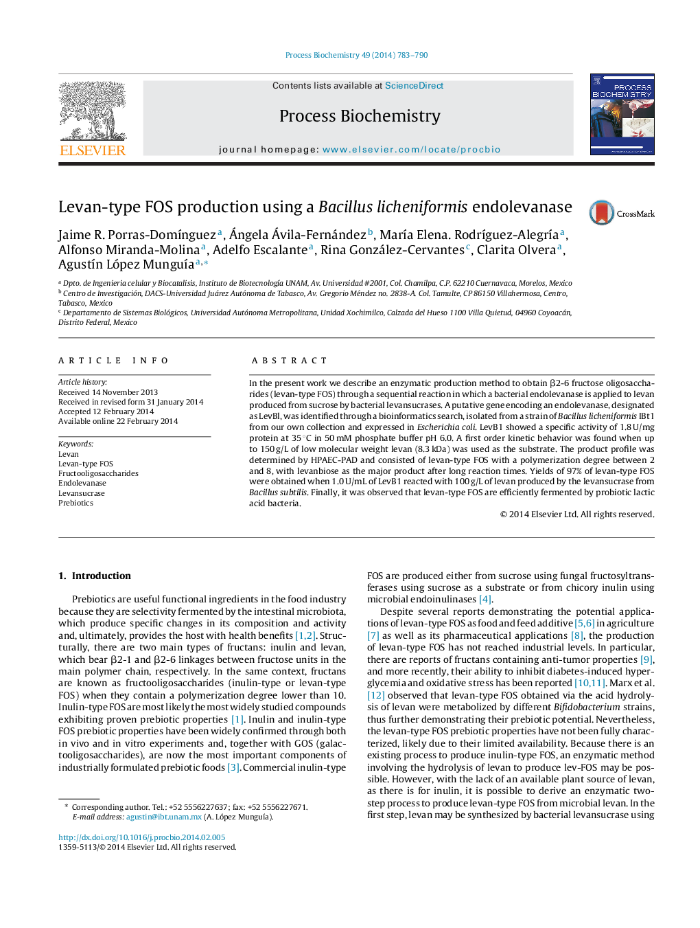 Levan-type FOS production using a Bacillus licheniformis endolevanase