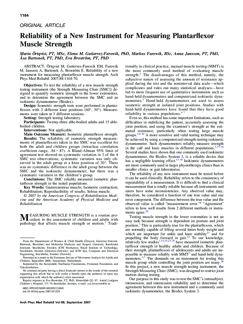 Reliability of a New Instrument for Measuring Plantarflexor Muscle Strength