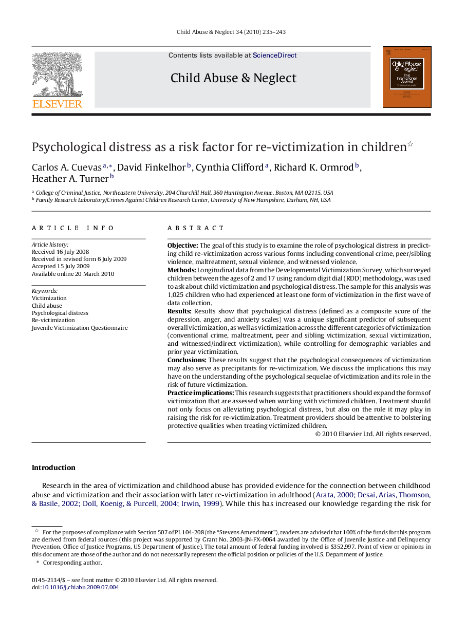 Psychological distress as a risk factor for re-victimization in children 