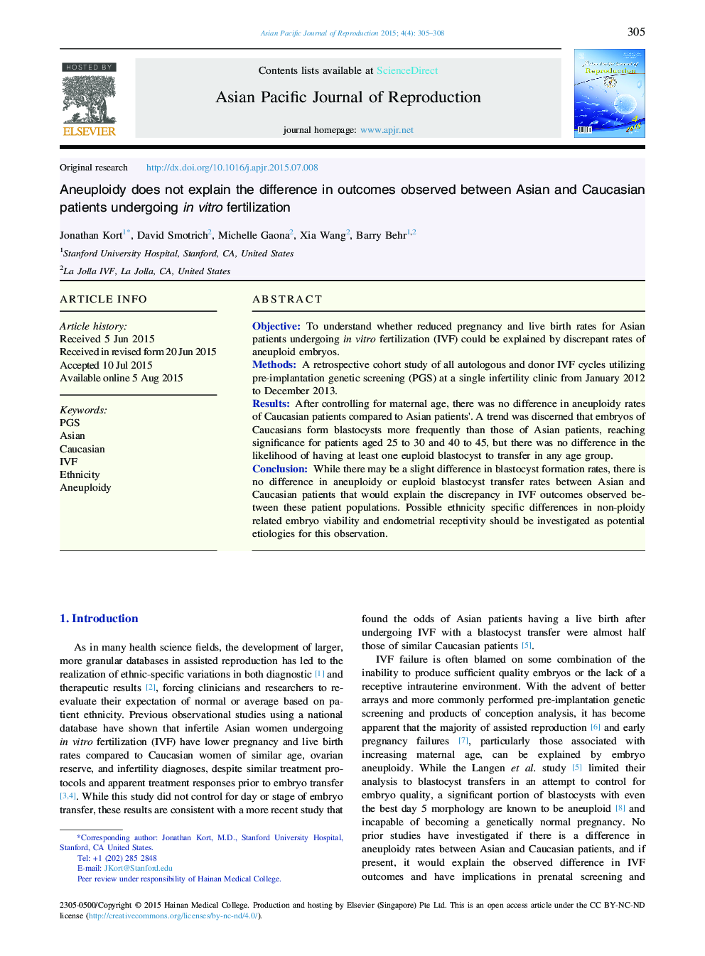 Aneuploidy does not explain the difference in outcomes observed between Asian and Caucasian patients undergoing in vitro fertilization 