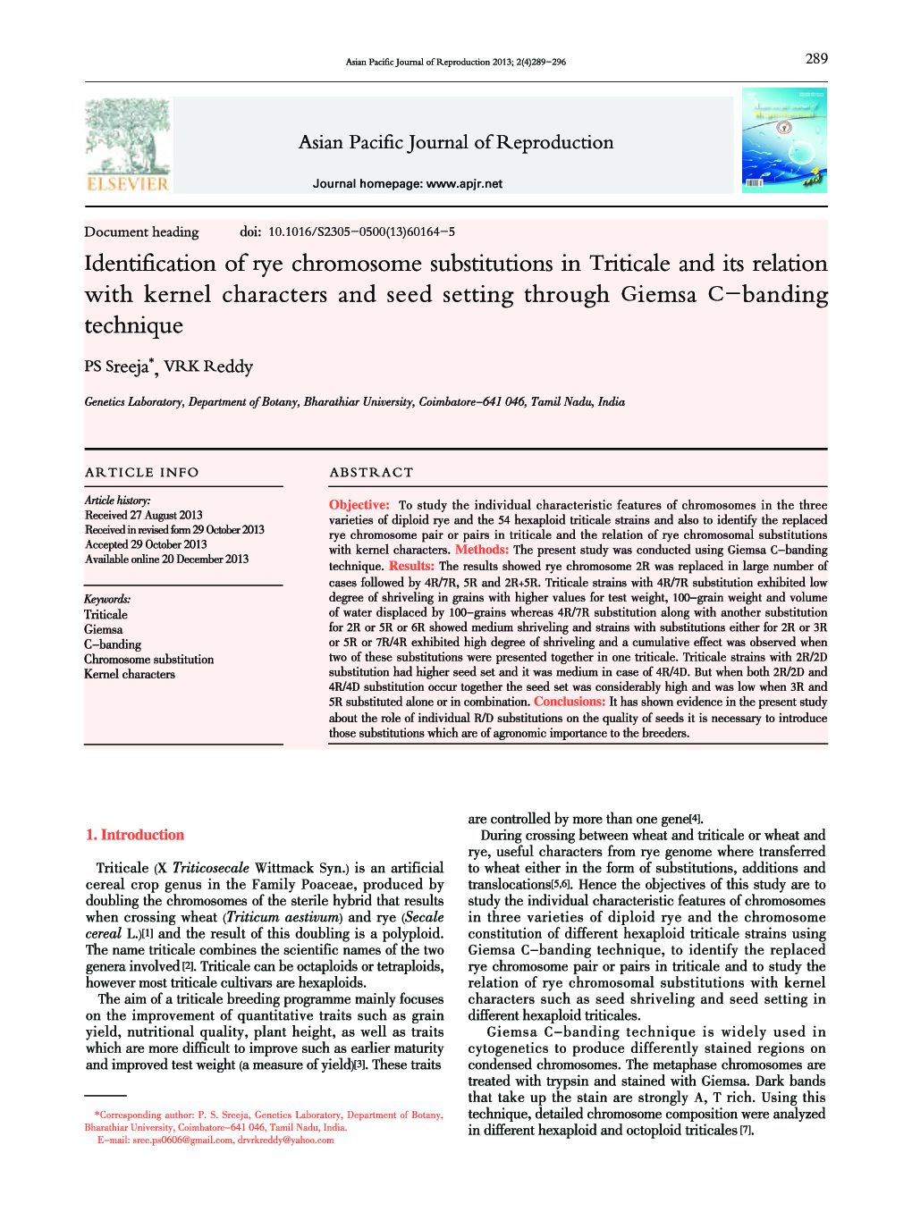 Identification of rye chromosome substitutions in Triticale and its relation with kernel characters and seed setting through Giemsa C-banding technique 