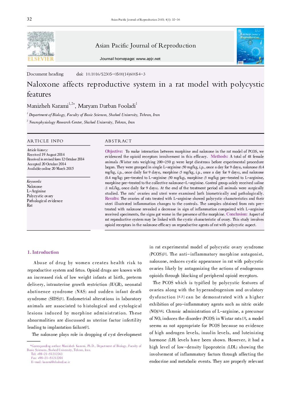 Naloxone affects reproductive system in a rat model with polycystic features 