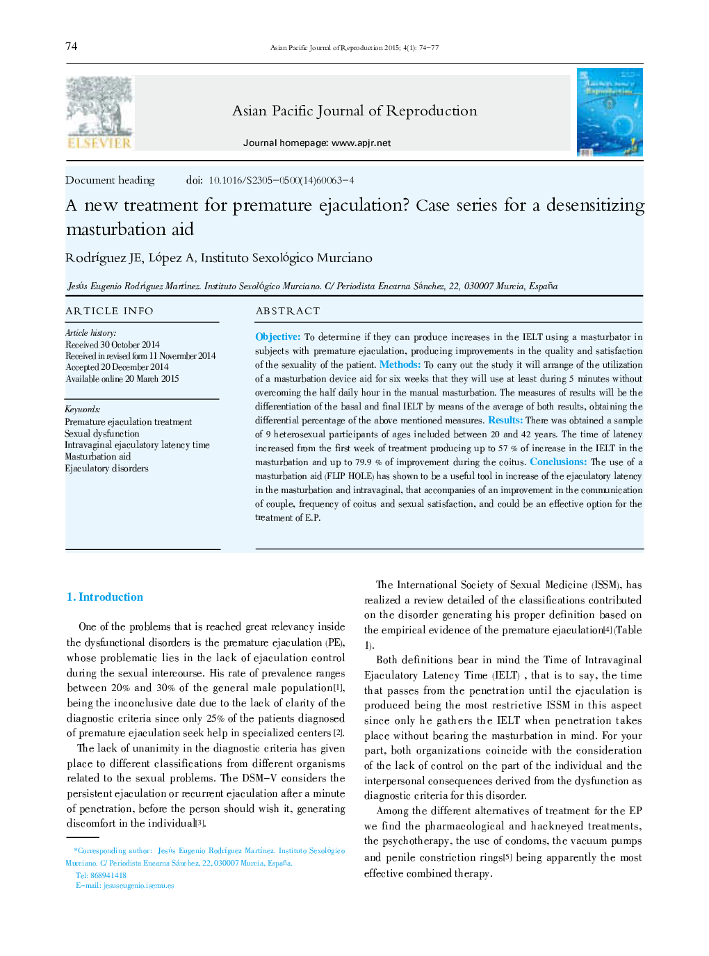 A new treatment for premature ejaculation? Case series for a desensitizing masturbation aid 