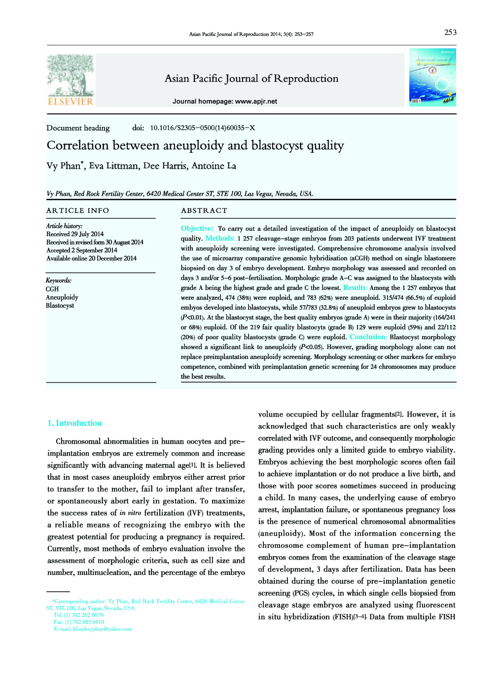 Correlation between aneuploidy and blastocyst quality 