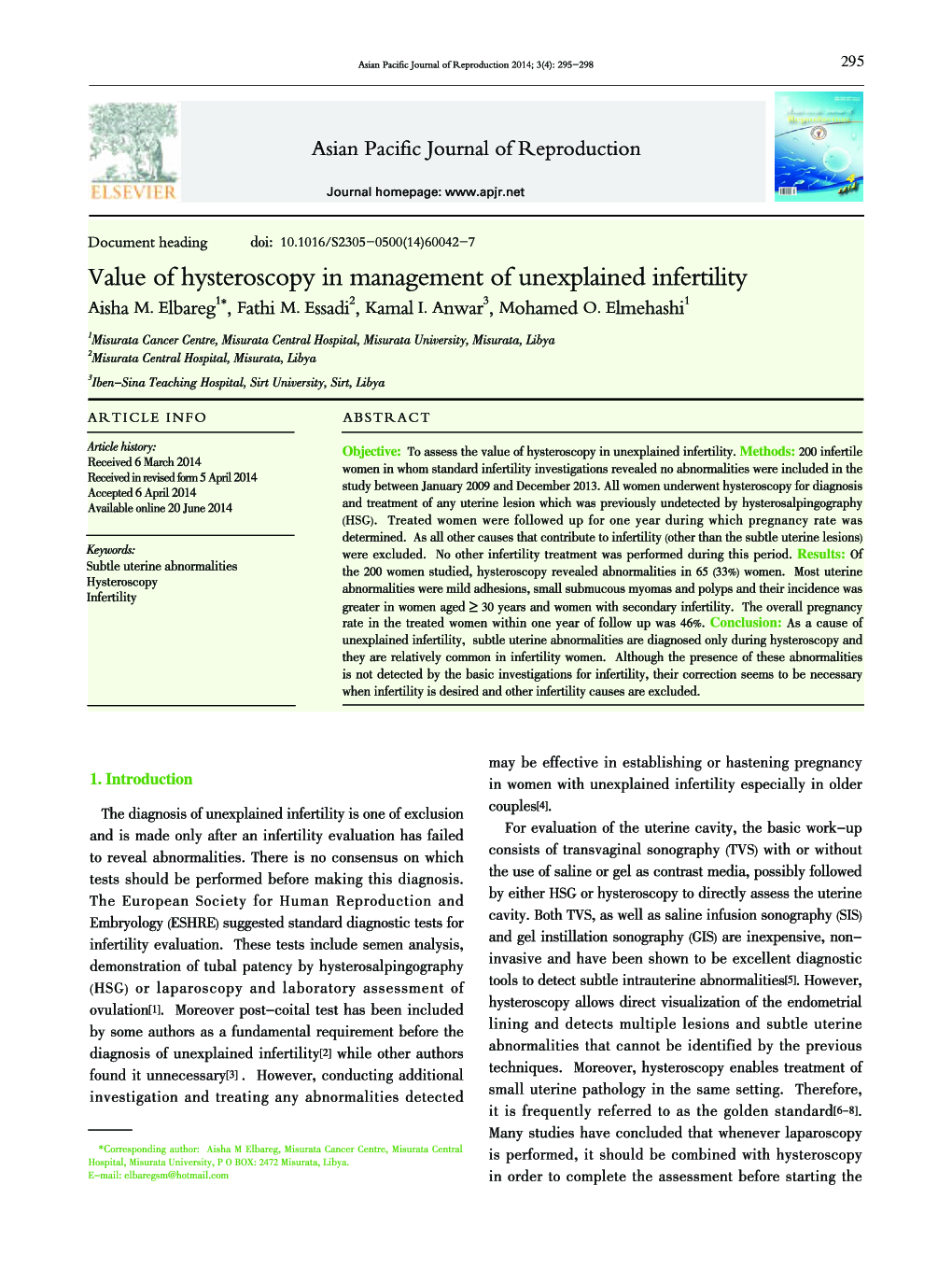 Value of hysteroscopy in management of unexplained infertility 