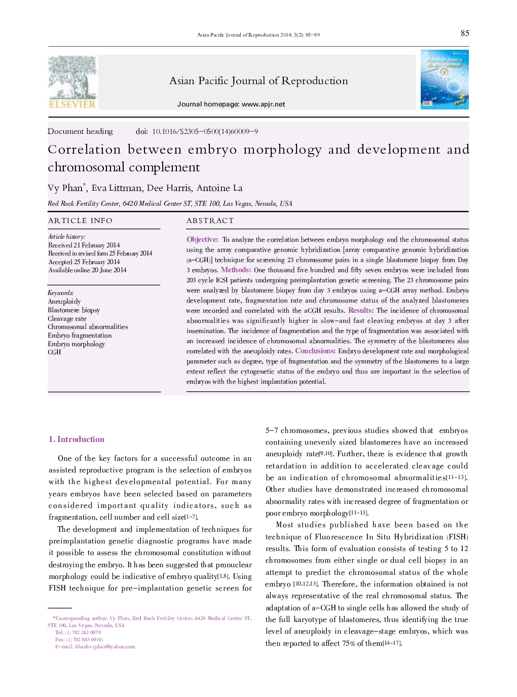 Correlation between embryo morphology and development and chromosomal complement 