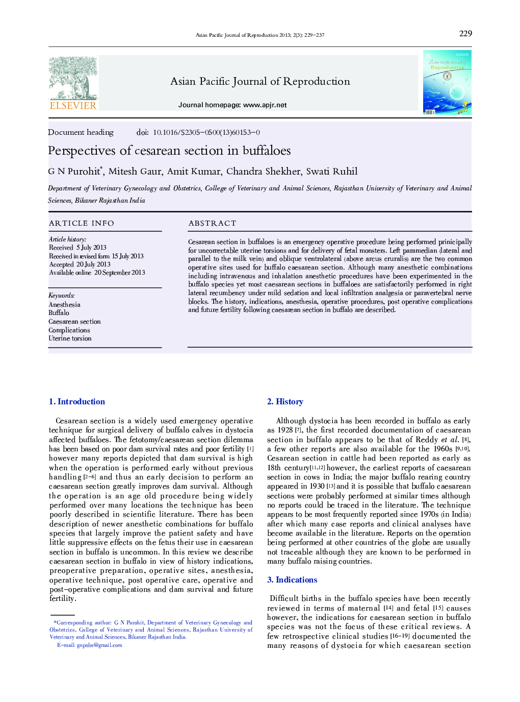 Perspectives of cesarean section in buffaloes 