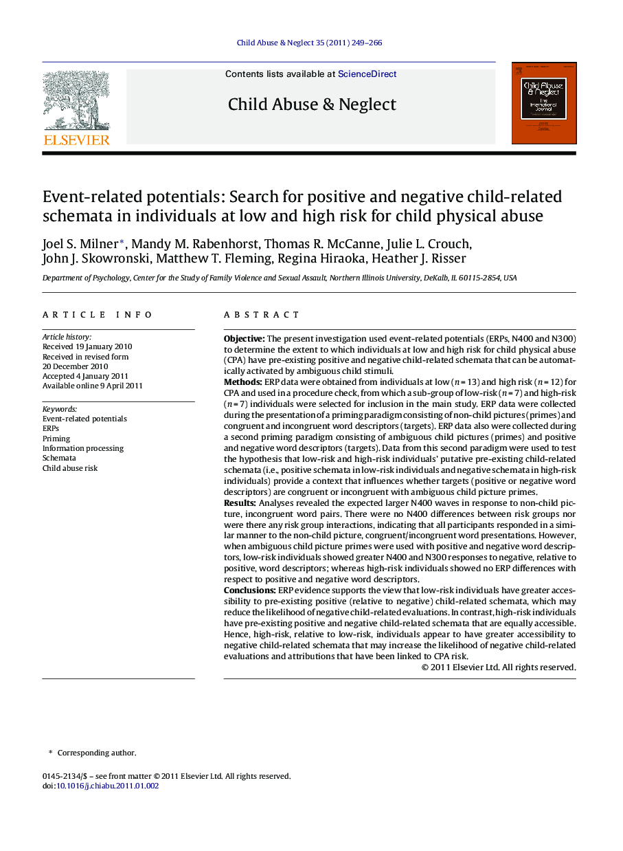 Event-related potentials: Search for positive and negative child-related schemata in individuals at low and high risk for child physical abuse