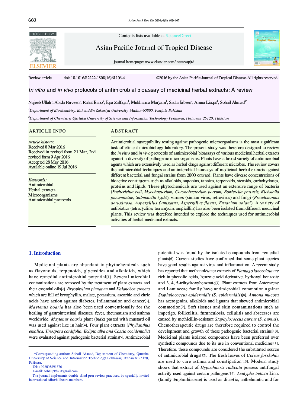 In vitro and in vivo protocols of antimicrobial bioassay of medicinal herbal extracts: A review 