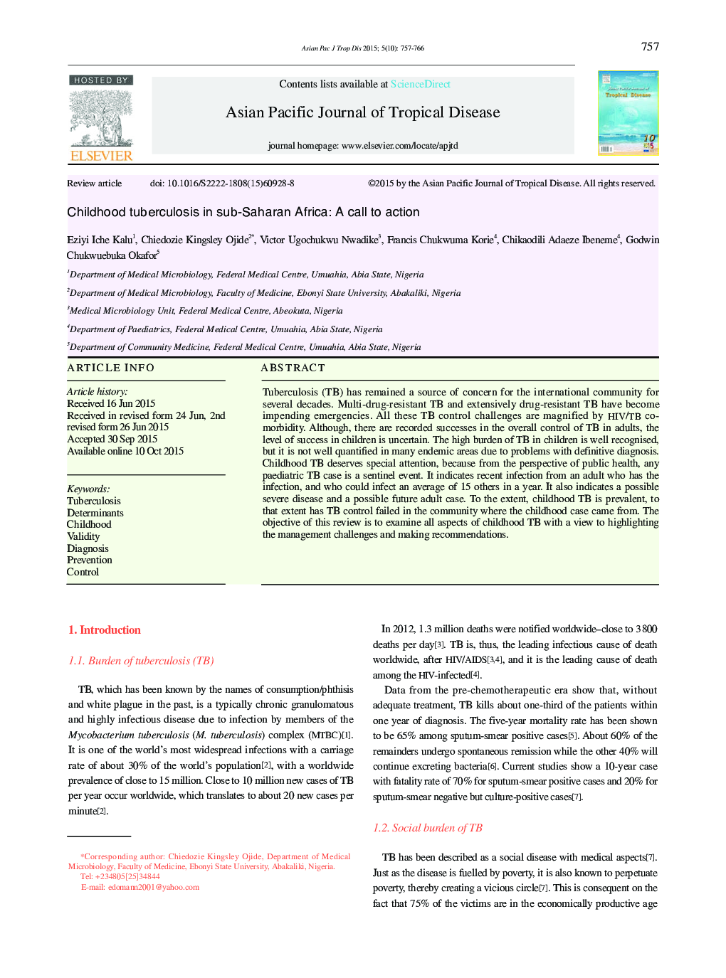 Childhood tuberculosis in sub-Saharan Africa: A call to action 