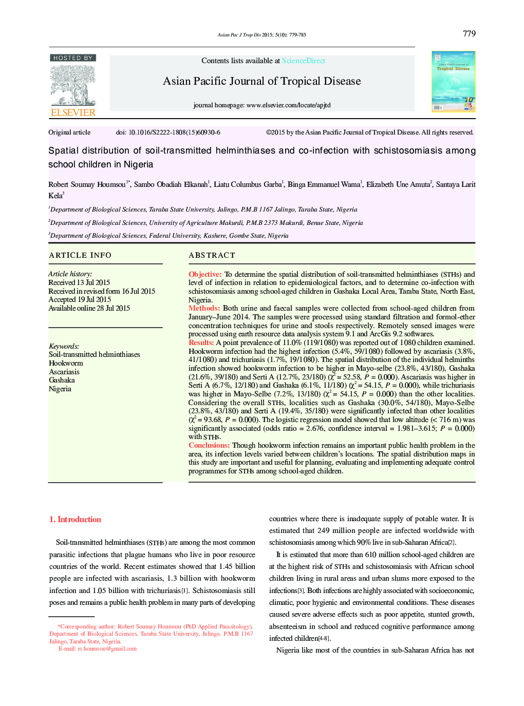 Spatial distribution of soil-transmitted helminthiases and co-infection with schistosomiasis among school children in Nigeria 