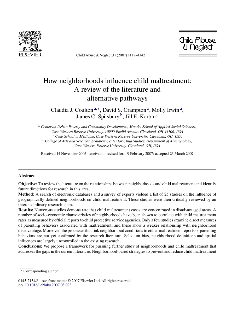 How neighborhoods influence child maltreatment: A review of the literature and alternative pathways