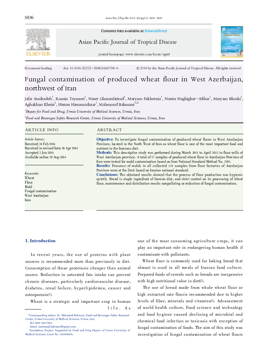 Fungal contamination of produced wheat flour in West Azerbaijan, northwest of Iran 