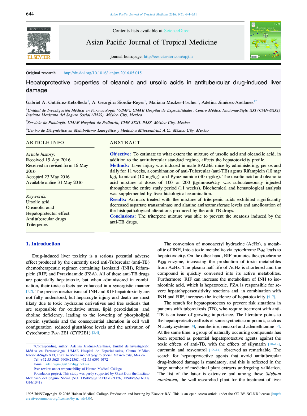 Hepatoprotective properties of oleanolic and ursolic acids in antitubercular drug-induced liver damage 