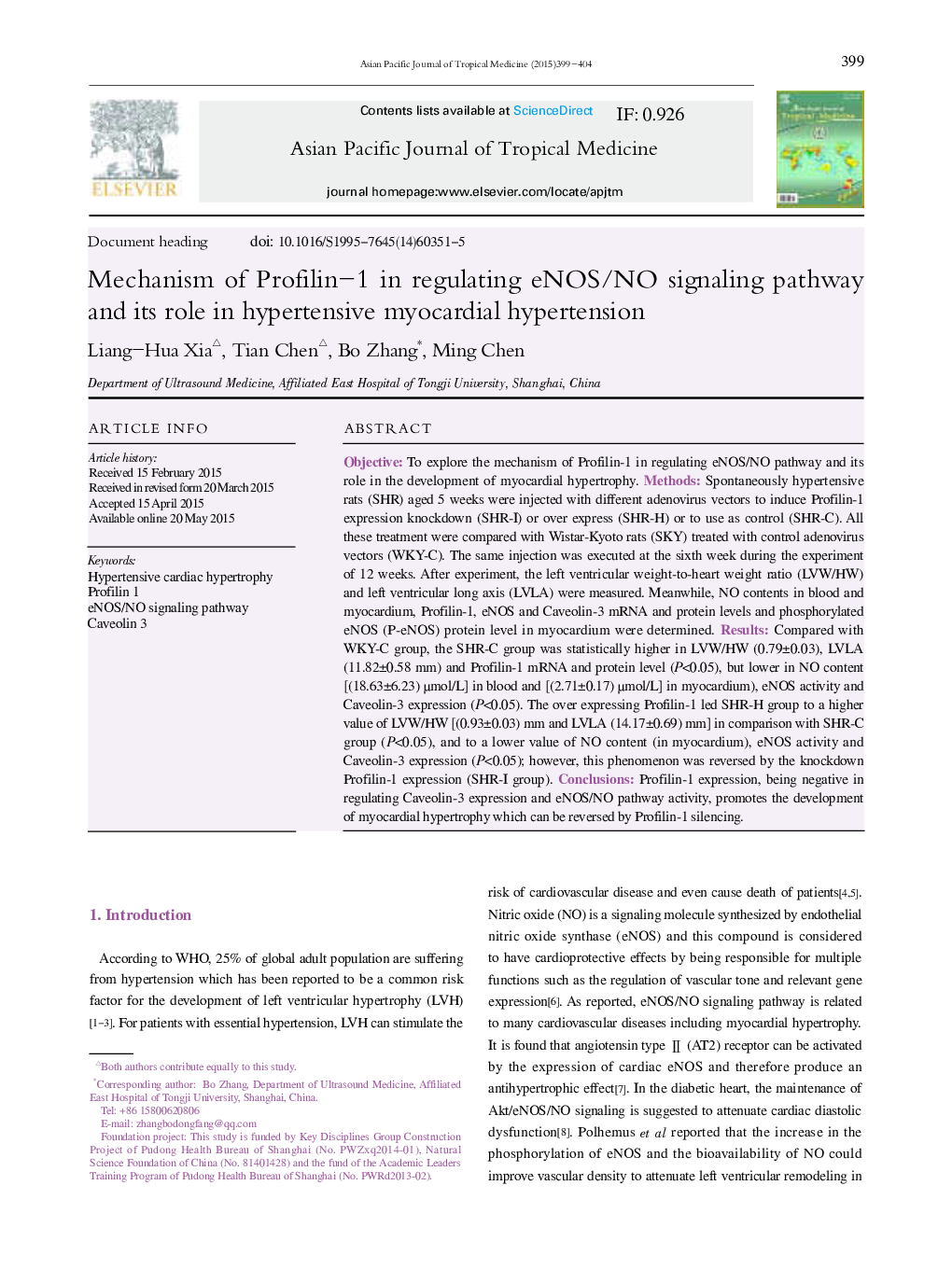 Mechanism of Profilin—1 in regulating eNOS/NO signaling pathway and its role in hypertensive myocardial hypertension 