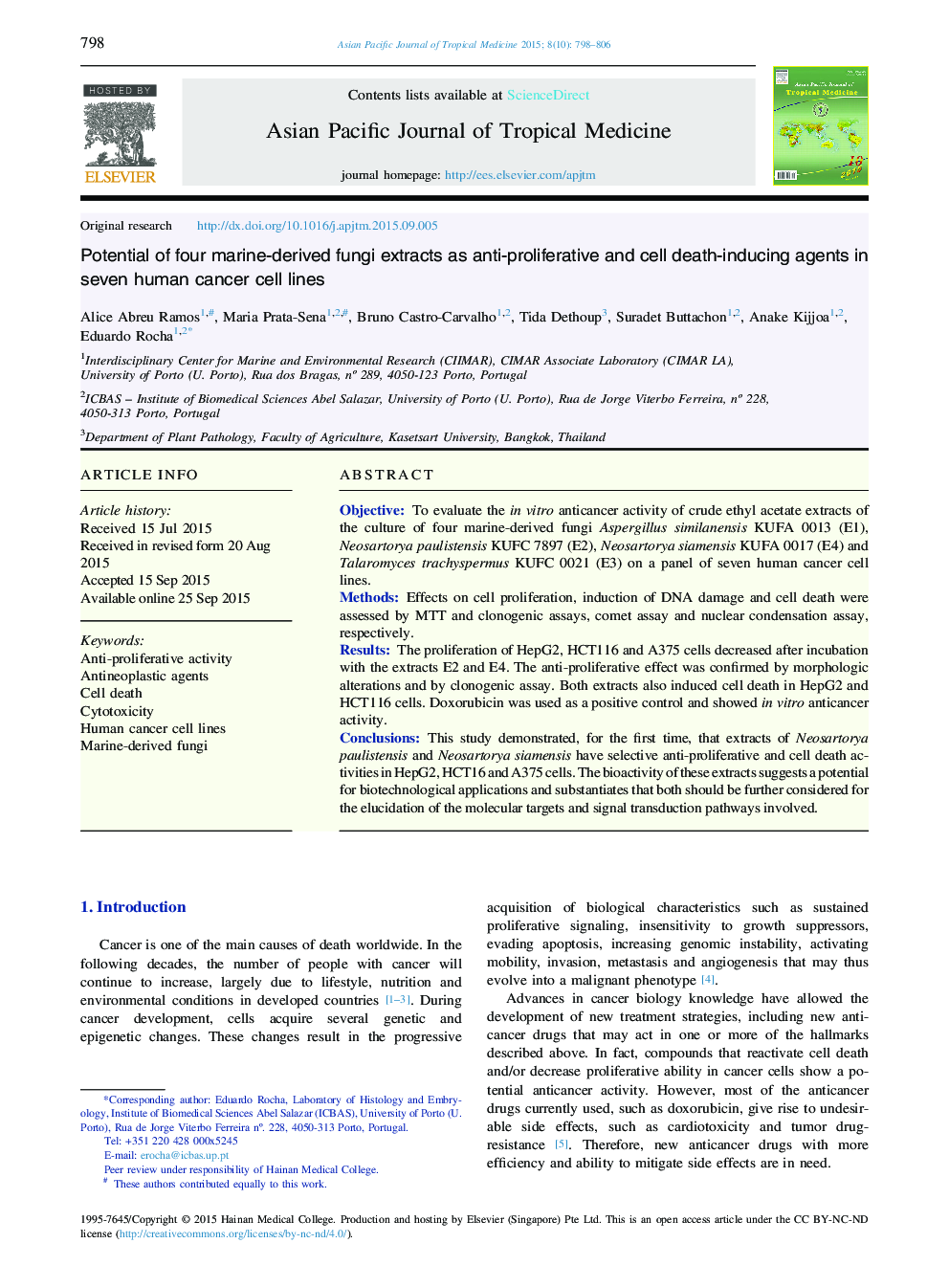 Potential of four marine-derived fungi extracts as anti-proliferative and cell death-inducing agents in seven human cancer cell lines 