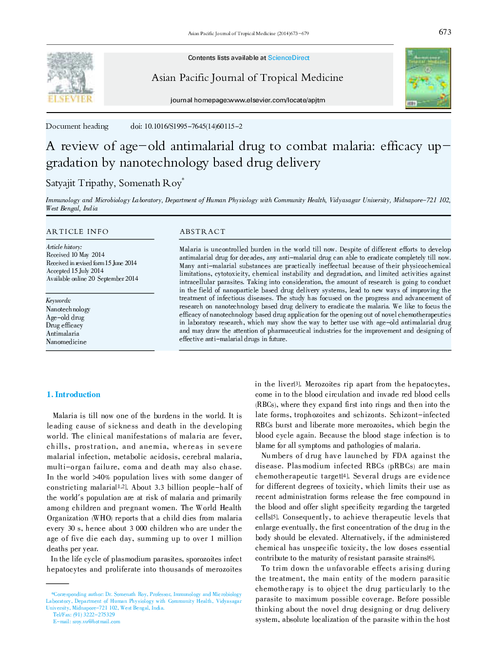 A review of age-old antimalarial drug to combat malaria: efficacy up-gradation by nanotechnology based drug delivery 