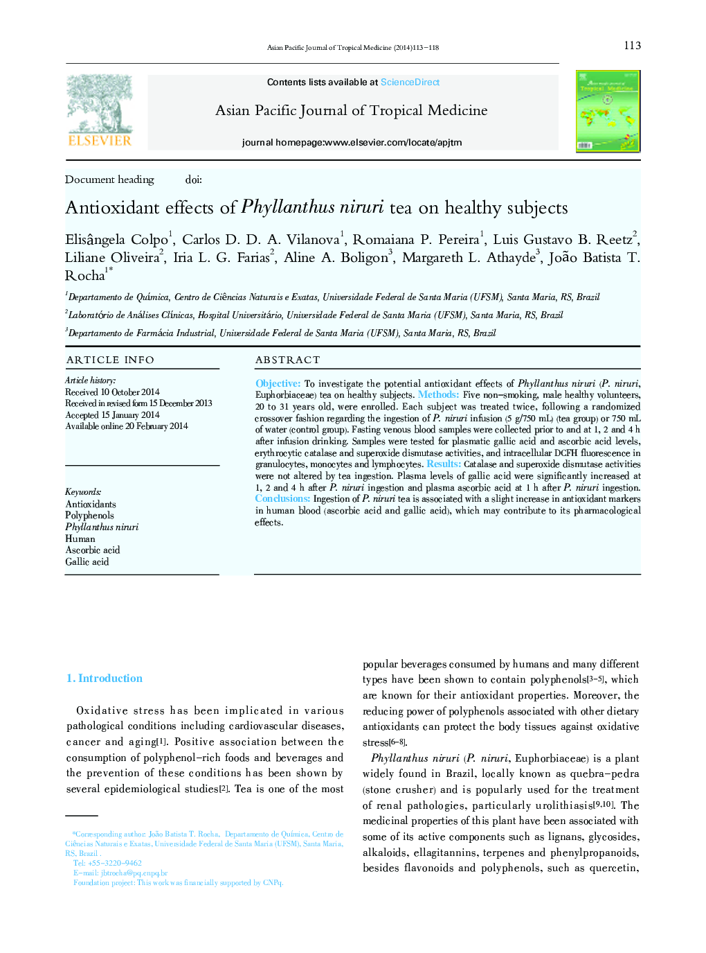 Antioxidant effects of Phyllanthus niruri tea on healthy subjects 