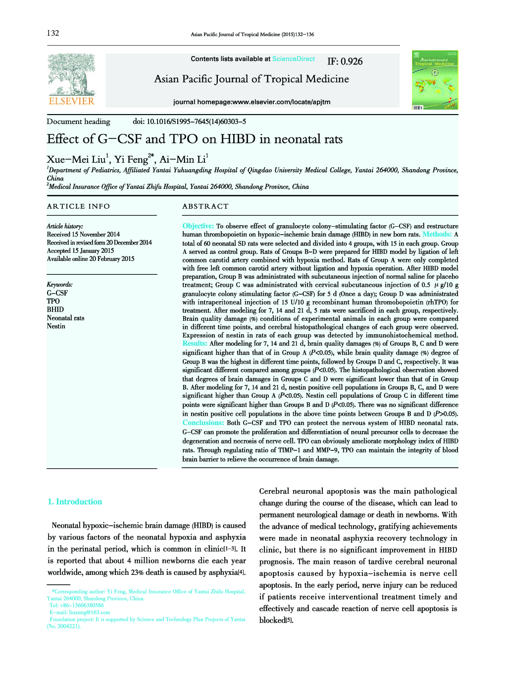 Effect of G–CSF and TPO on HIBD in neonatal rats 