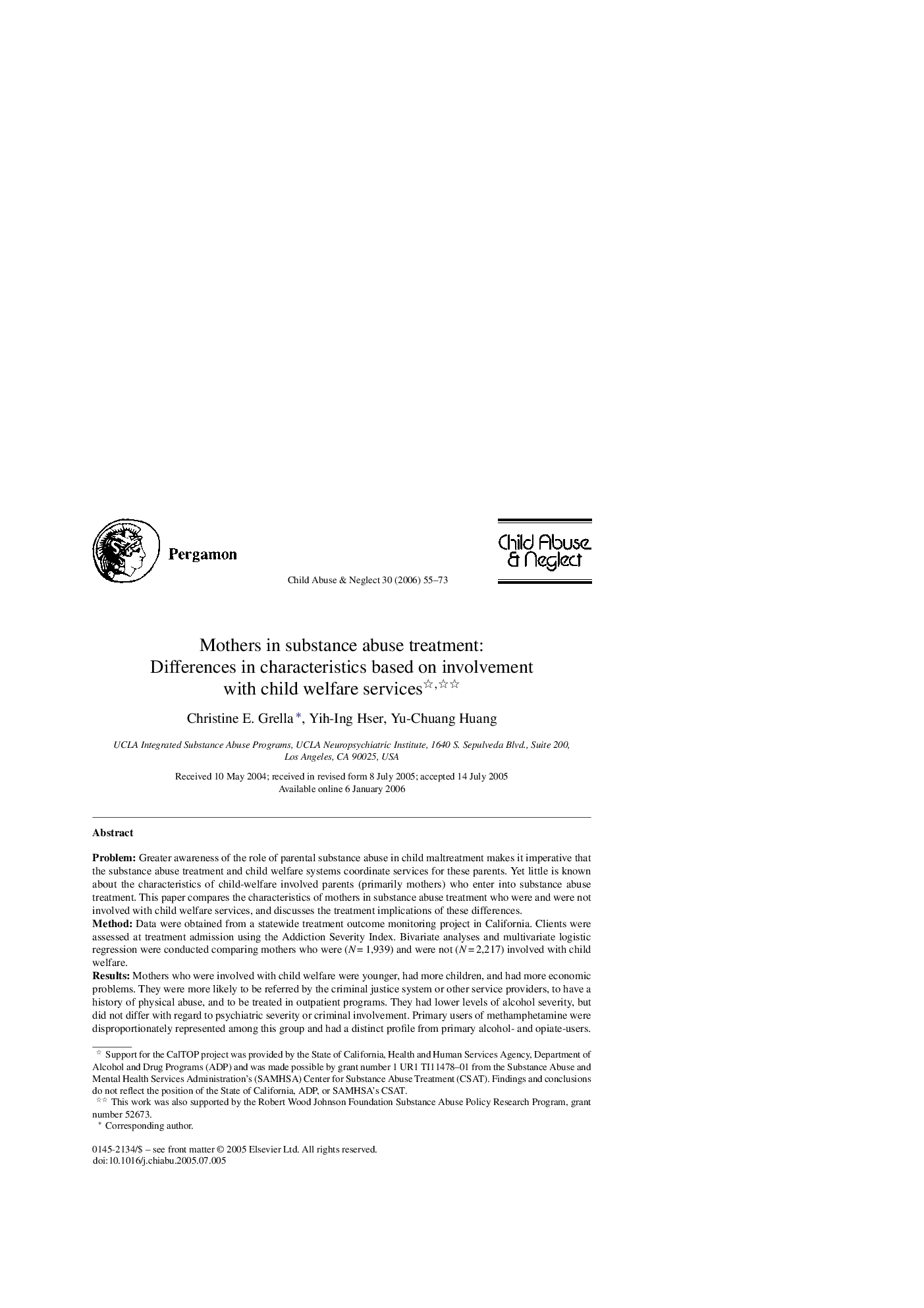 Mothers in substance abuse treatment: Differences in characteristics based on involvement with child welfare services 