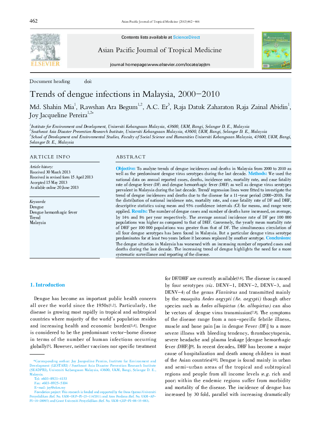 Trends of dengue infections in Malaysia, 2000-2010 