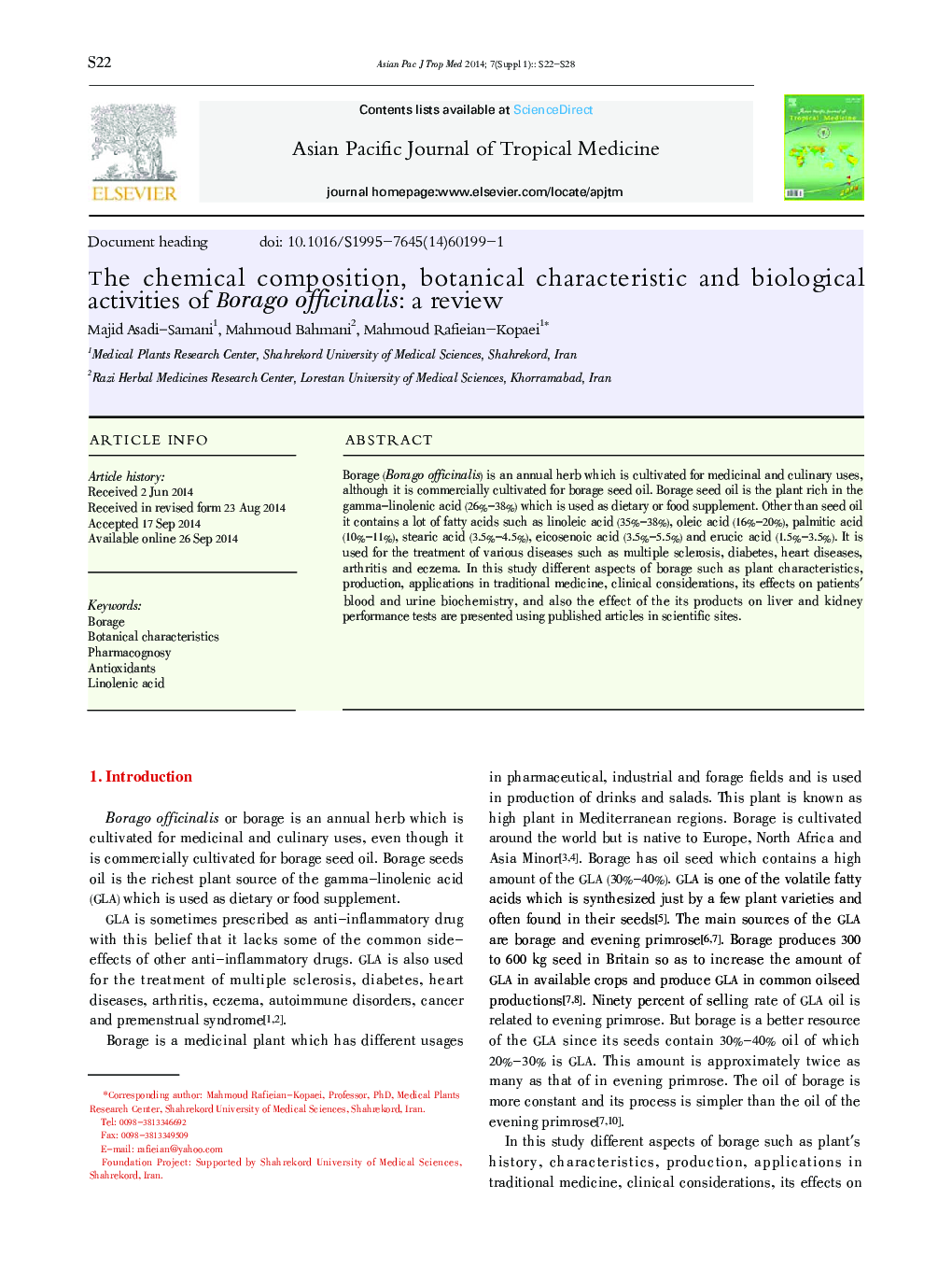 The chemical composition, botanical characteristic and biological activities of Borago officinalis: a review 
