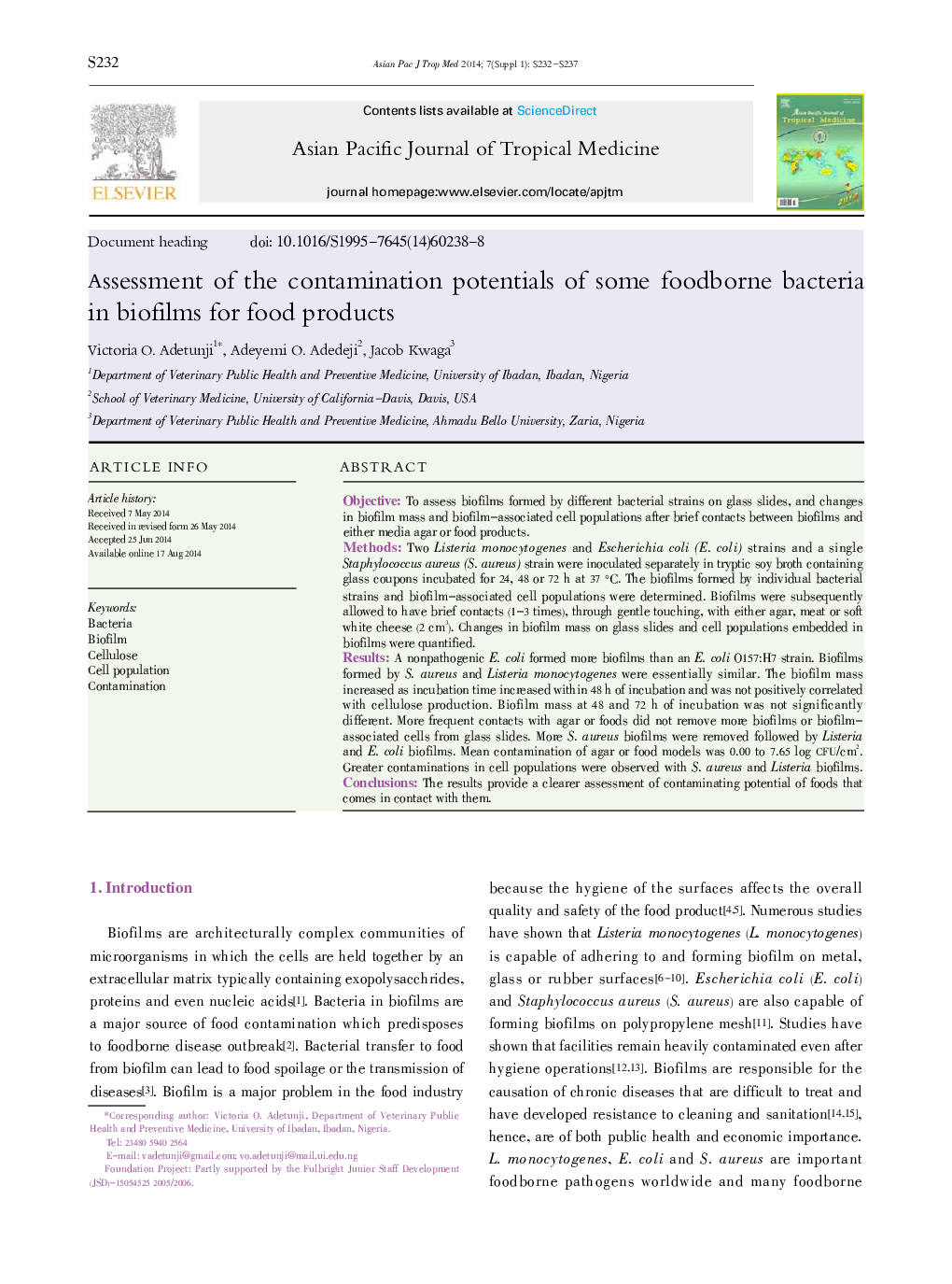 ارزیابی پتانسیل های آلودگی برخی از باکتری های غذایی در بیوفیلم ها برای محصولات غذایی 