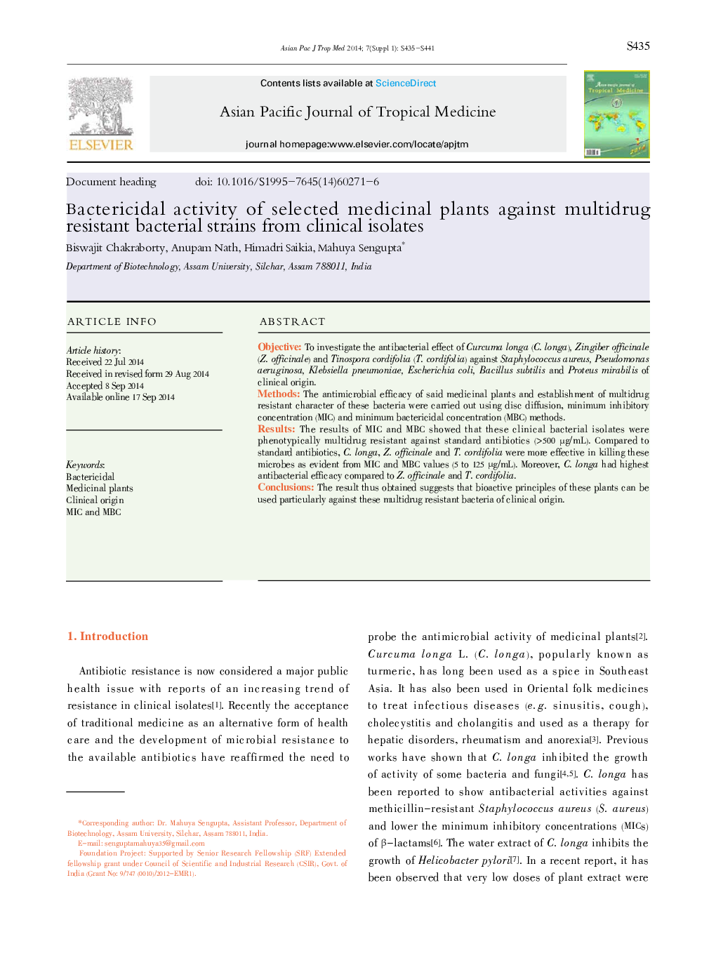 Bactericidal activity of selected medicinal plants against multidrug resistant bacterial strains from clinical isolates 