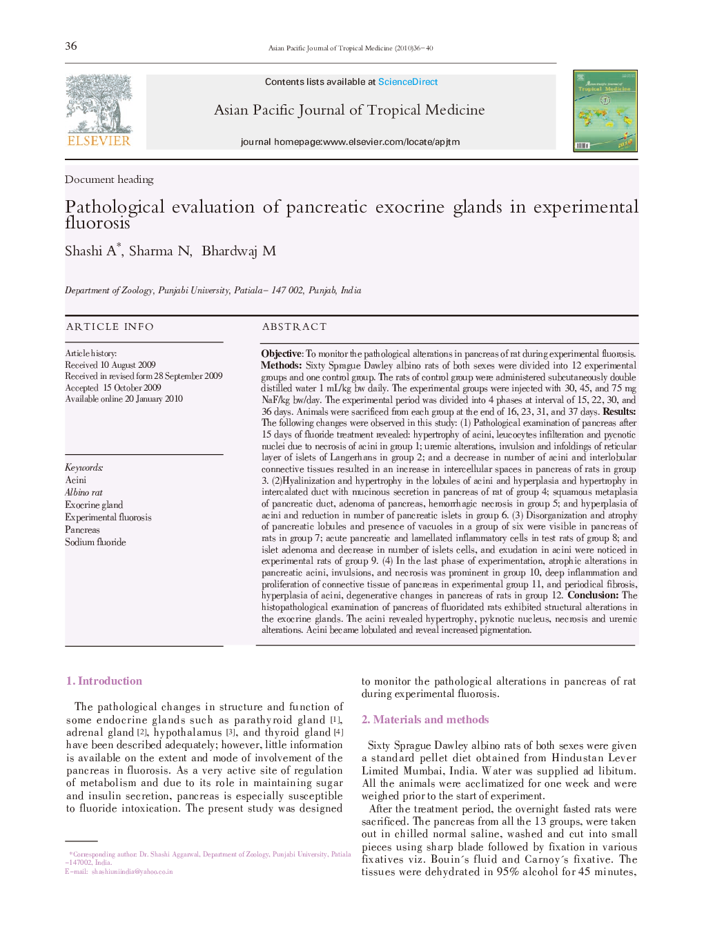 Pathological evaluation of pancreatic exocrine glands in experimental fluorosis 