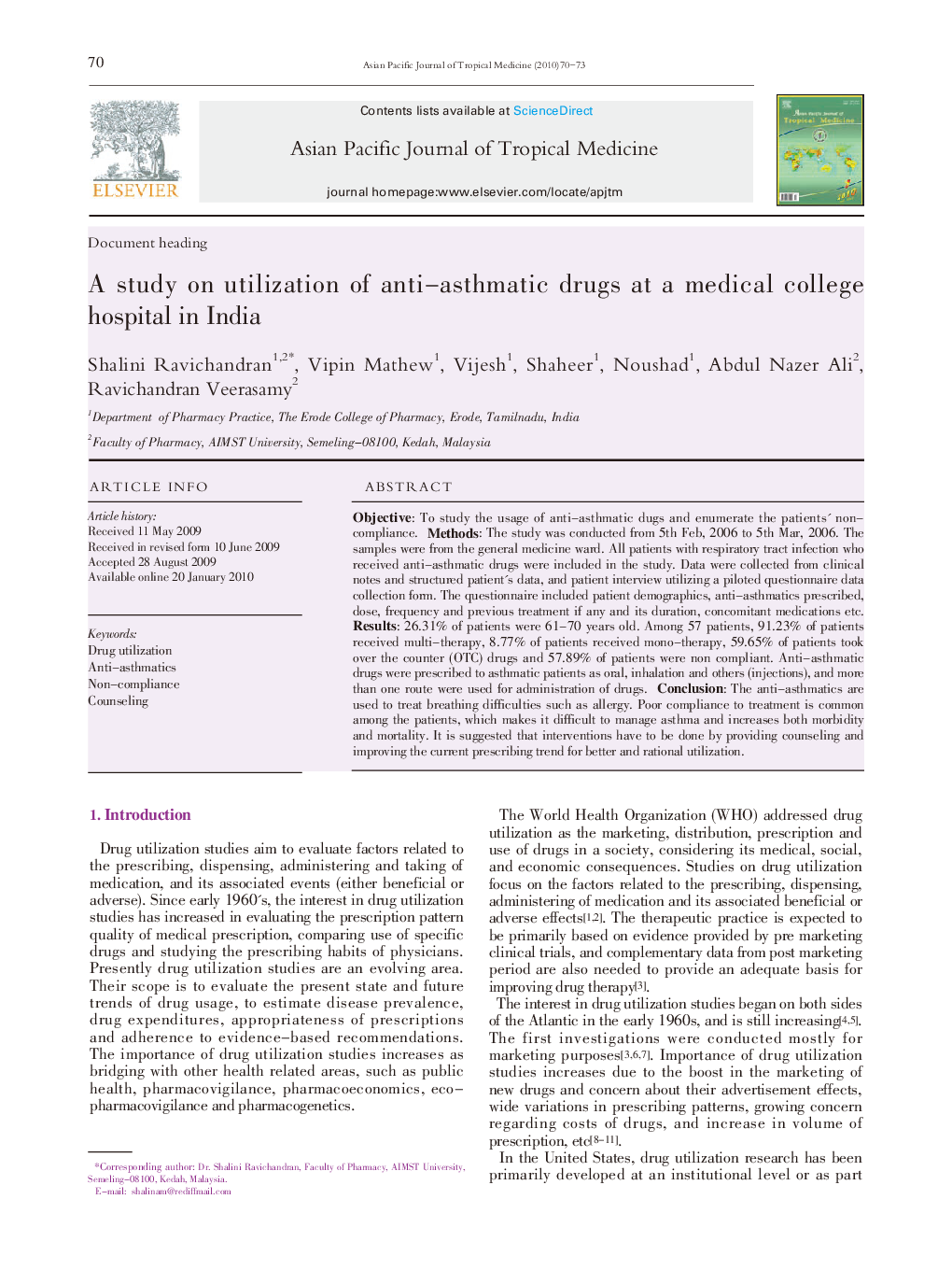 A study on utilization of anti–asthmatic drugs at a medical college hospital in India 