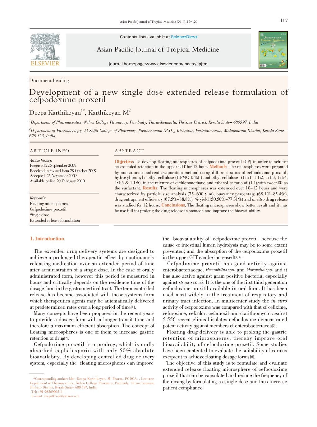Development of a new single dose extended release formulation of cefpodoxime proxetil 