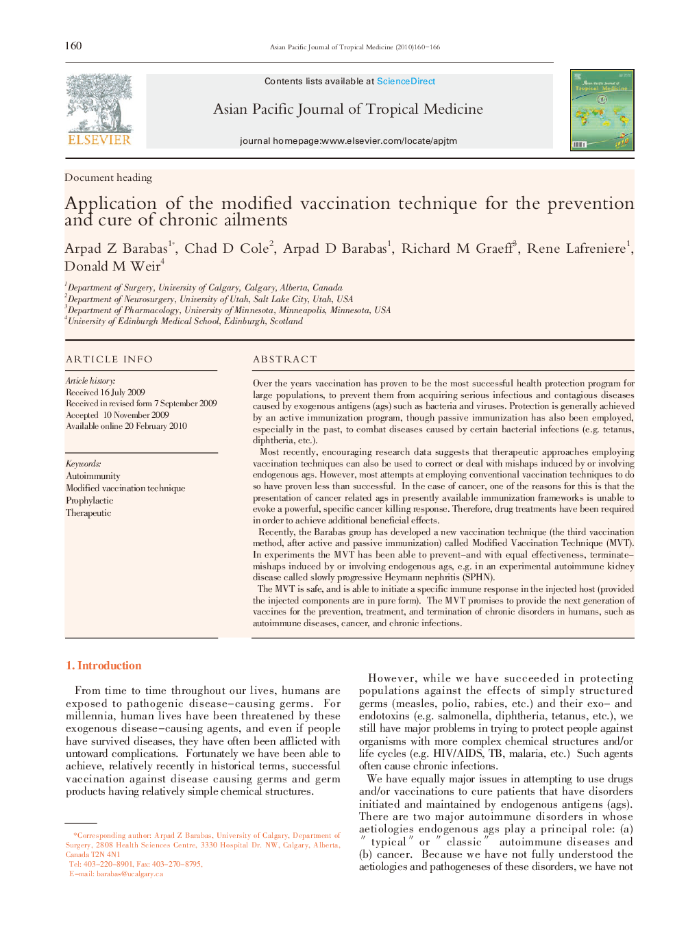 Application of the modified vaccination technique for the prevention and cure of chronic ailments 