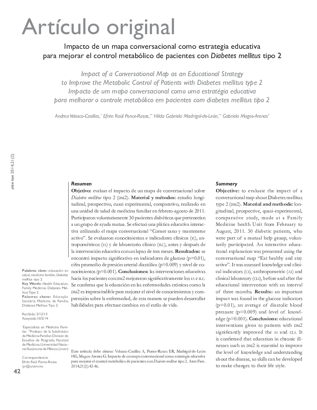 Impacto de un mapa conversacional como estrategia educativa para mejorar el control metabólico de pacientes con Diabetes mellitus tipo 2 *