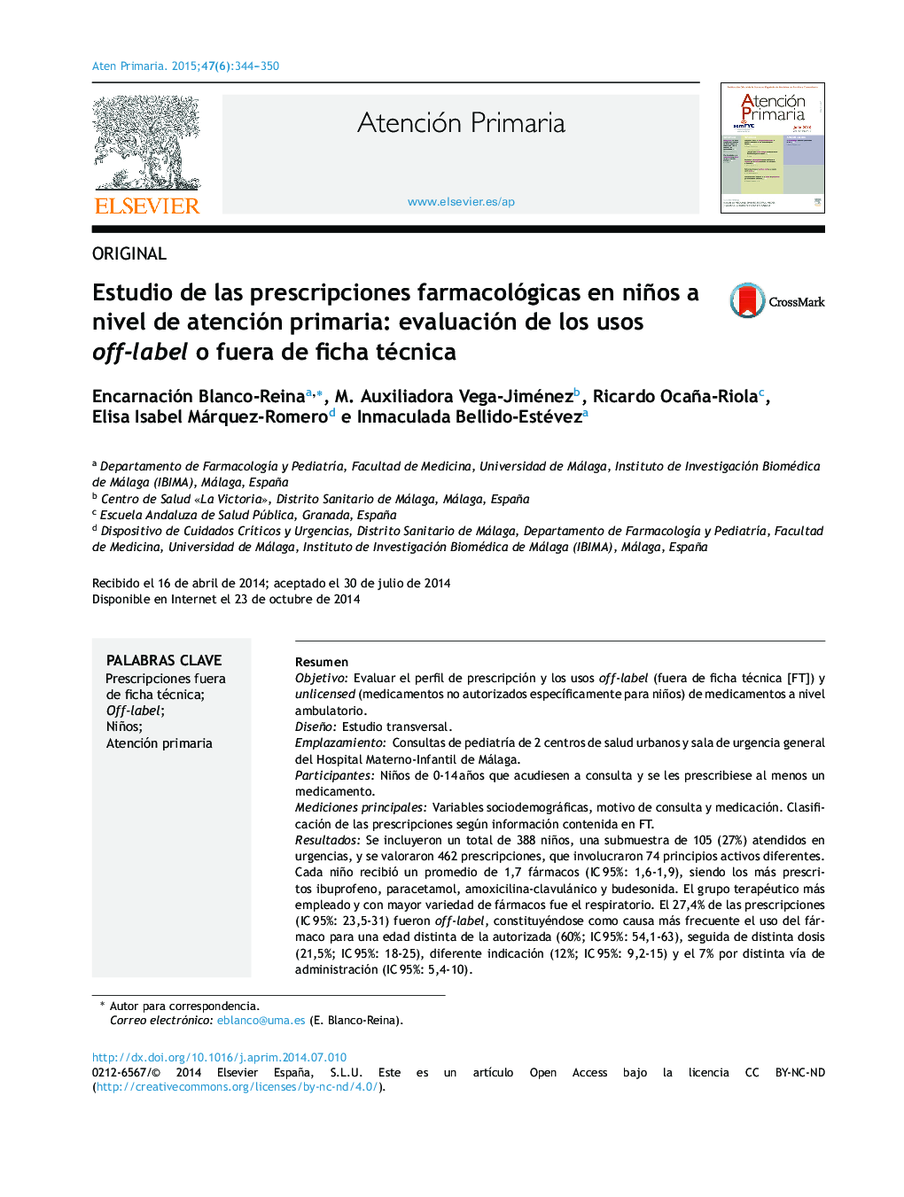 Estudio de las prescripciones farmacológicas en niños a nivel de atención primaria: evaluación de los usos off-label o fuera de ficha técnica