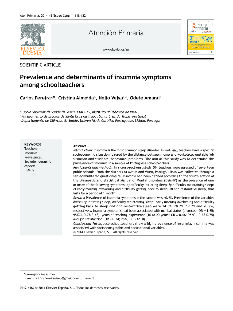 Prevalence and determinants of insomnia symptoms among schoolteachers