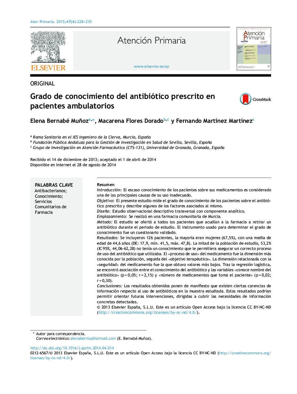 Grado de conocimiento del antibiótico prescrito en pacientes ambulatorios