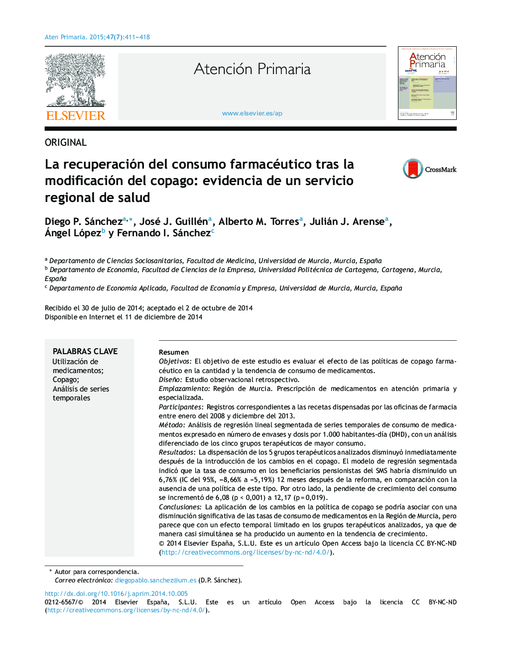 La recuperación del consumo farmacéutico tras la modificación del copago: evidencia de un servicio regional de salud