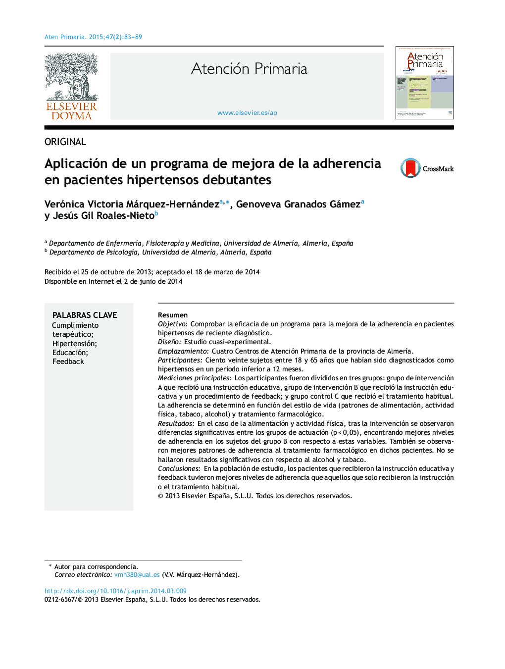 Aplicación de un programa de mejora de la adherencia en pacientes hipertensos debutantes