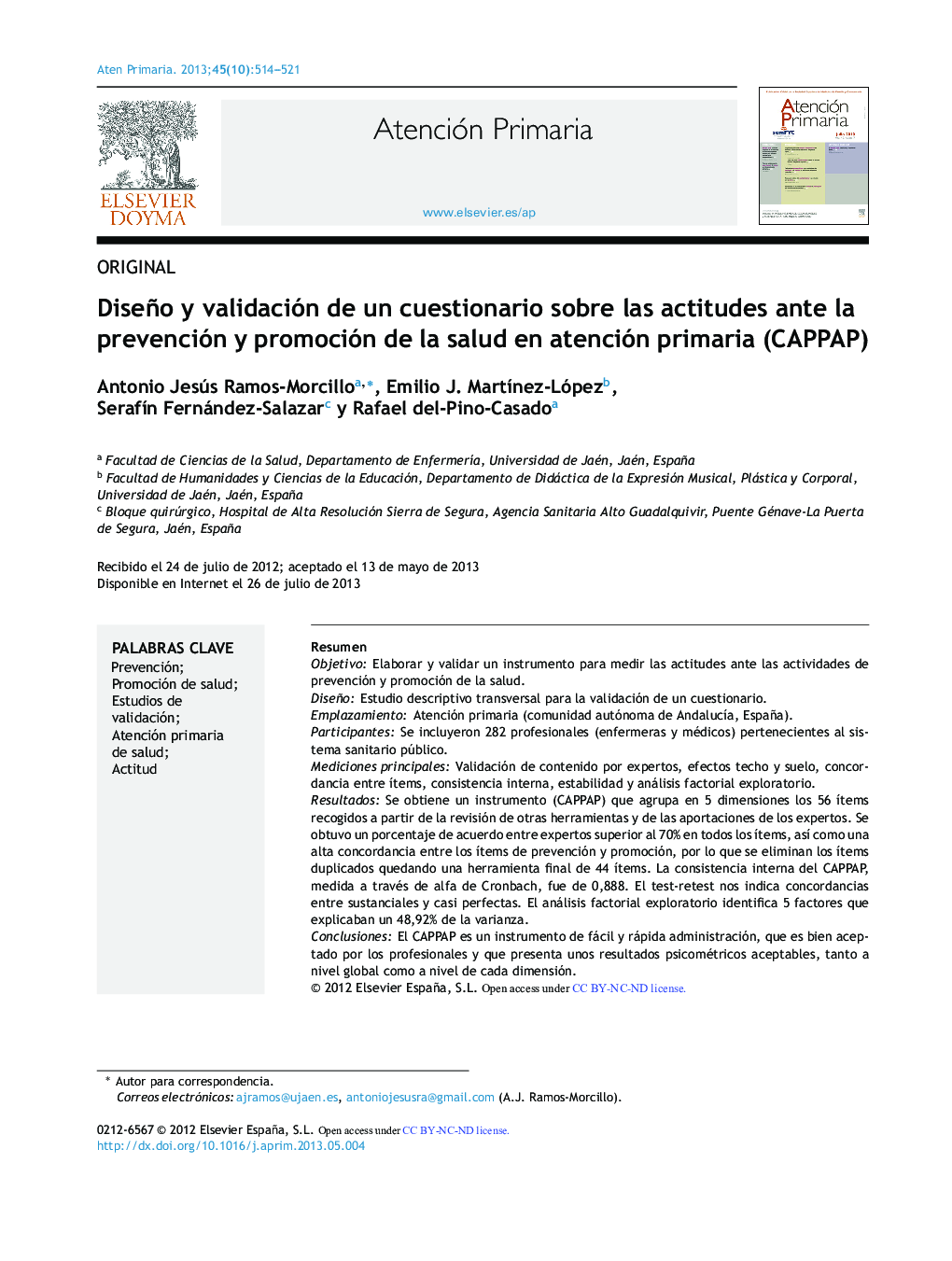 Diseño y validación de un cuestionario sobre las actitudes ante la prevención y promoción de la salud en atención primaria (CAPPAP)