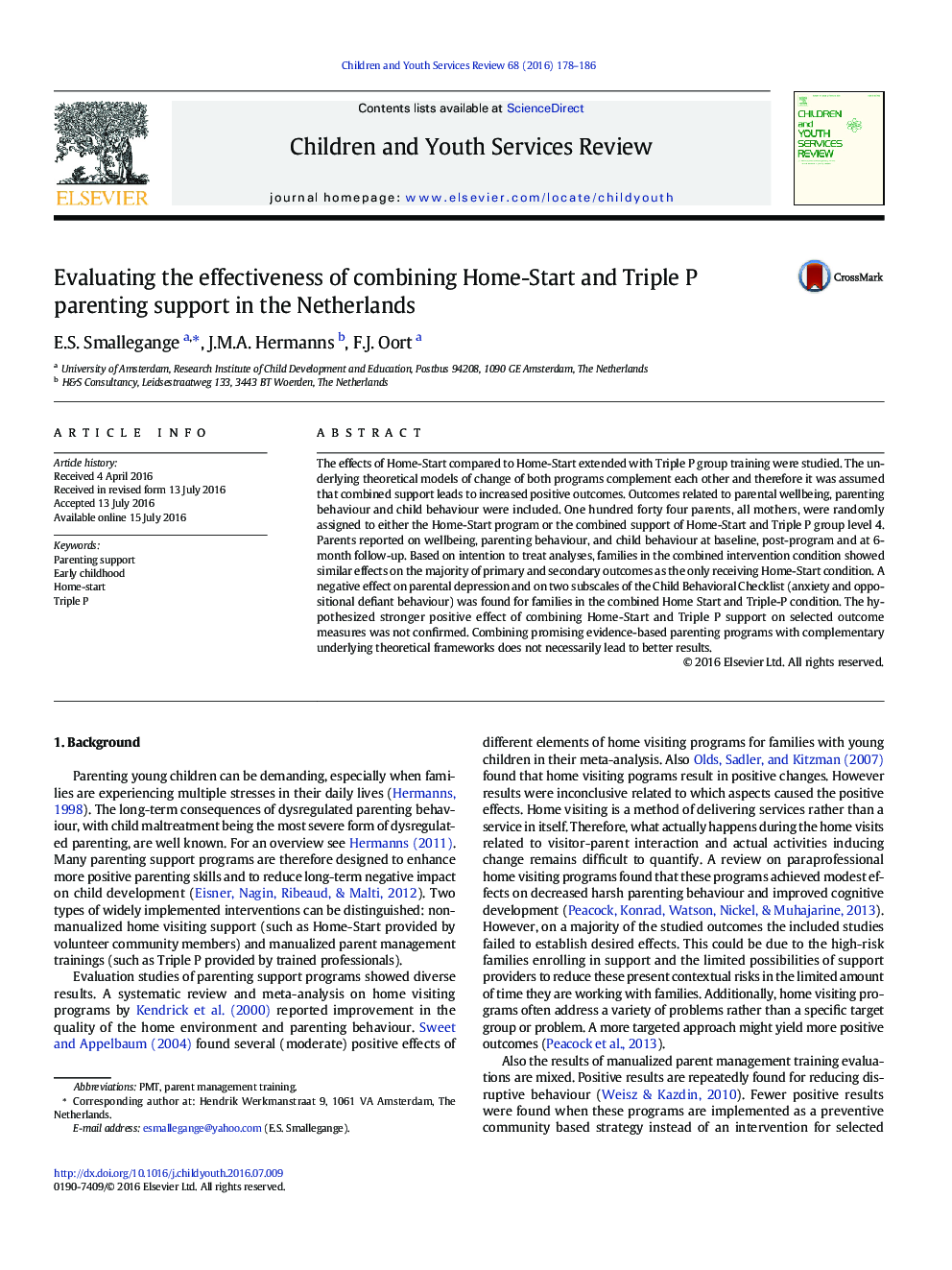 Evaluating the effectiveness of combining Home-Start and Triple P parenting support in the Netherlands