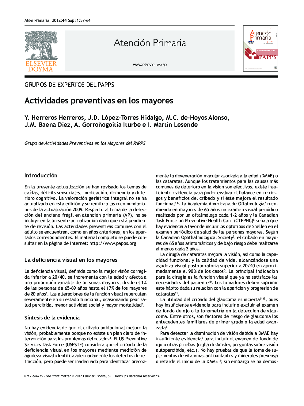 Actividades preventivas en los mayores