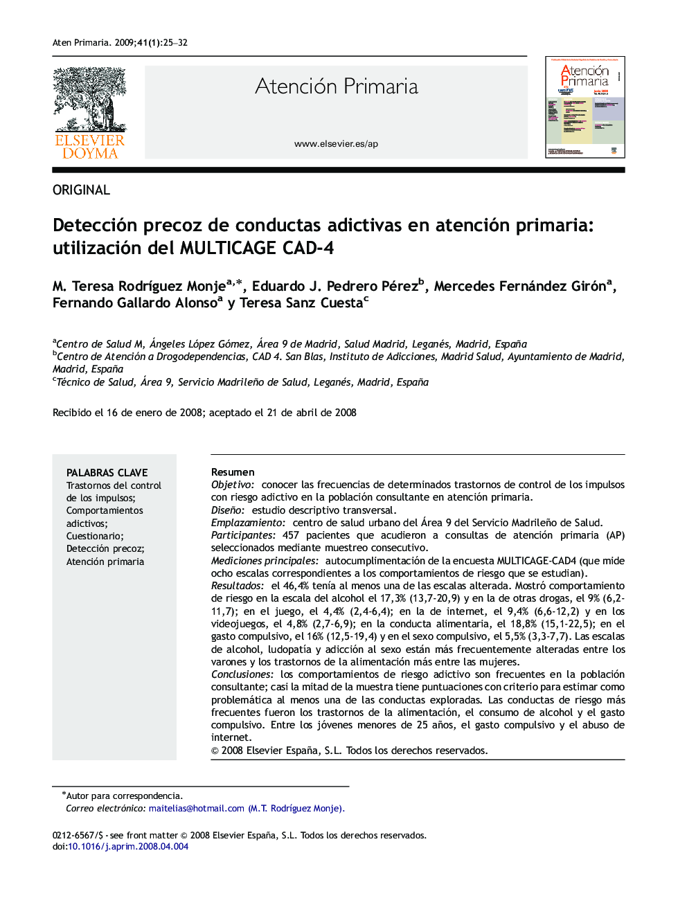 Detección precoz de conductas adictivas en atención primaria: utilización del MULTICAGE CAD-4